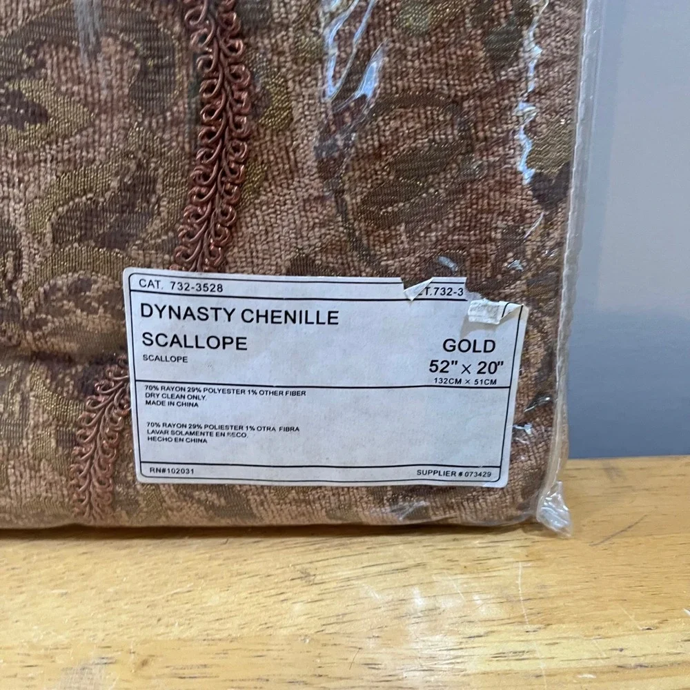 JCPenney Home Dynasty Chenille Scalloped Valance Gold Floral Damask Vtg‎ 52x20